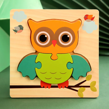 3D Wooden Animal Puzzle: Toddler Cartoon Jigsaw Early Learning Cognition Game