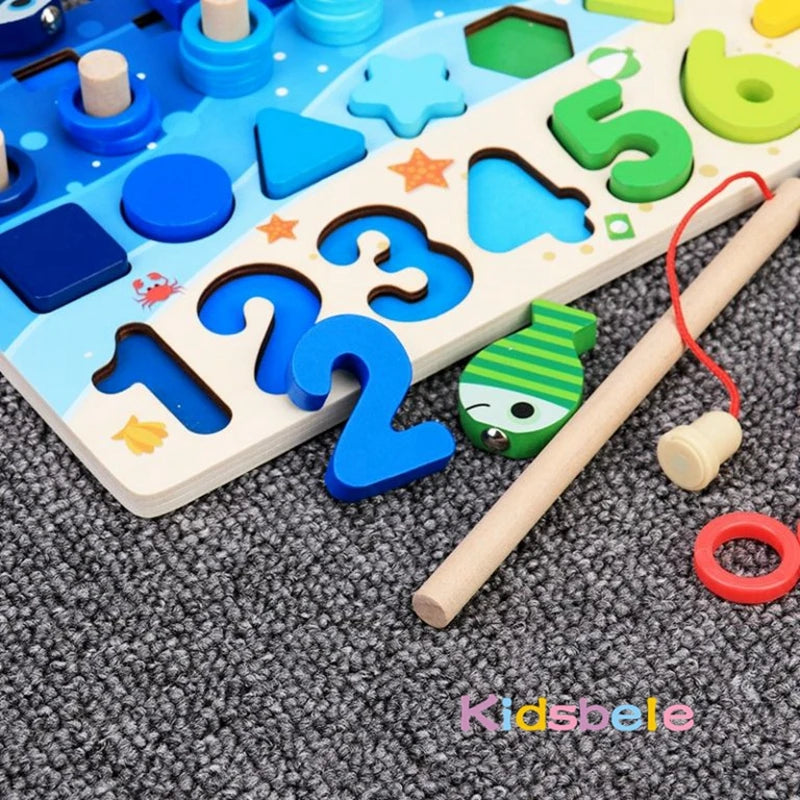Wooden Montessori Math Fishing Board Shape Sorter Toy