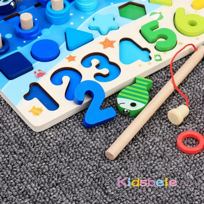 Wooden Montessori Math Fishing Board Shape Sorter Toy