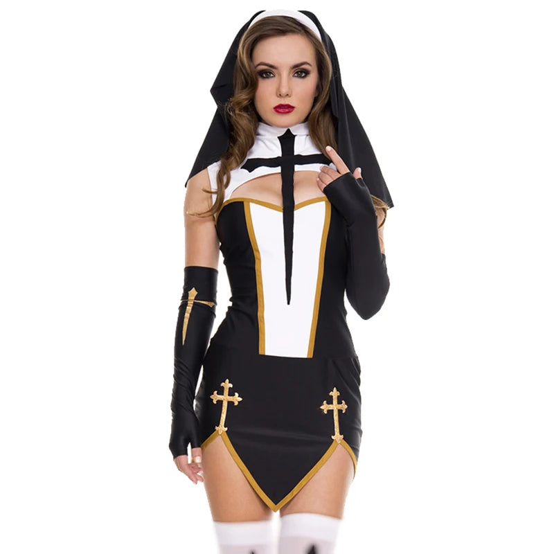 Sexy Lady Nun Superior Costume Carnival Halloween Church Religious Convent Cosplay Fancy Party Dress
