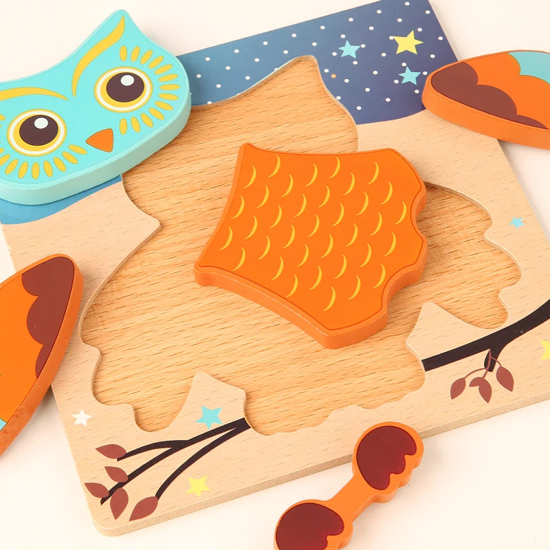 3D Wooden Animal Puzzle: Toddler Cartoon Jigsaw Early Learning Cognition Game