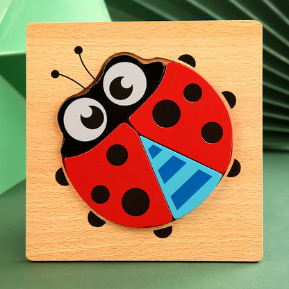 3D Wooden Animal Puzzle: Toddler Cartoon Jigsaw Early Learning Cognition Game