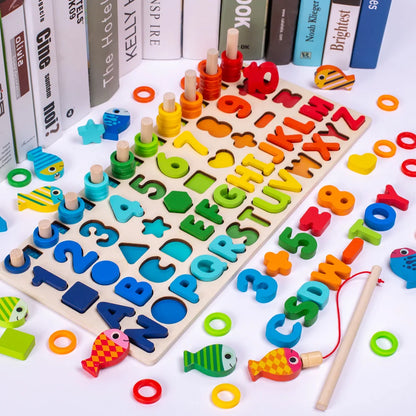 Wooden Montessori Math Fishing Board Digital Shape Sorter