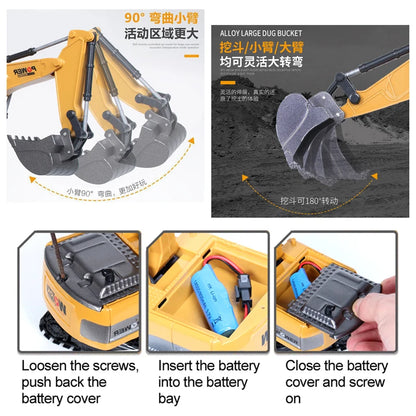 1:24 6 Channel RC Excavator Remote Control Construction Toy