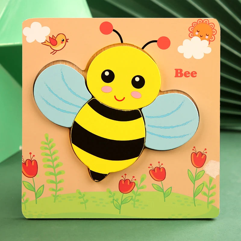 3D Wooden Animal Puzzle: Toddler Cartoon Jigsaw Early Learning Cognition Game