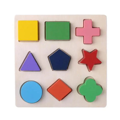 Wooden Geometric Shape Montessori Puzzle Preschool Math Board