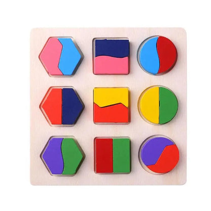 Wooden Geometric Shape Montessori Puzzle Preschool Math Board