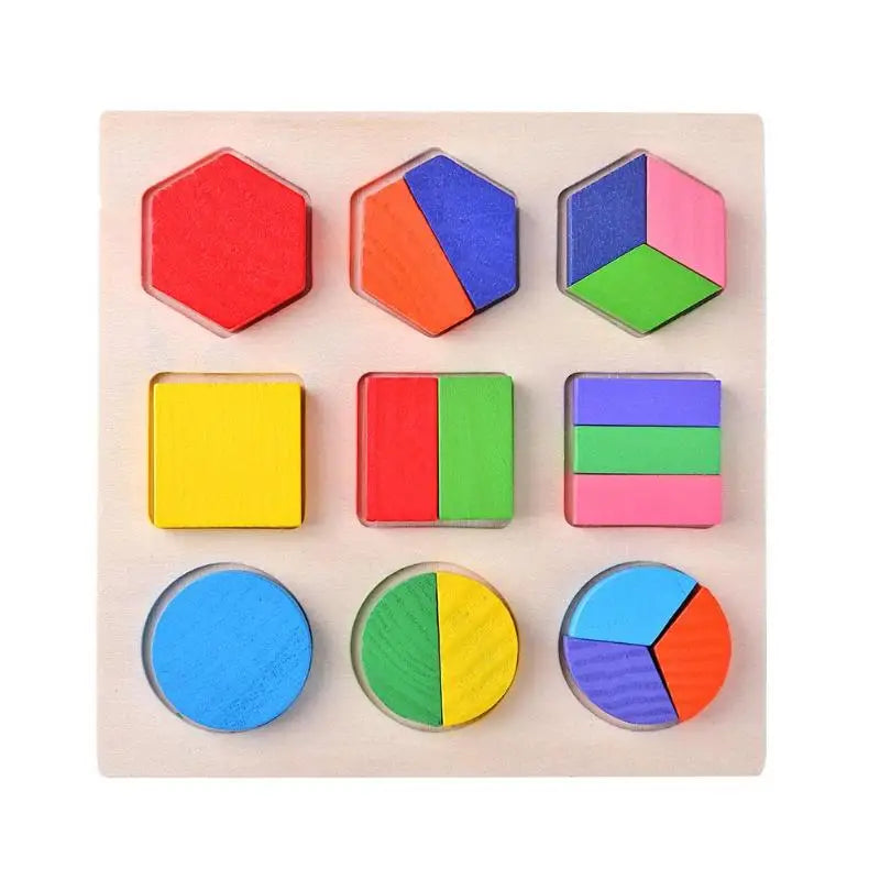 Wooden Geometric Shape Montessori Puzzle Preschool Math Board