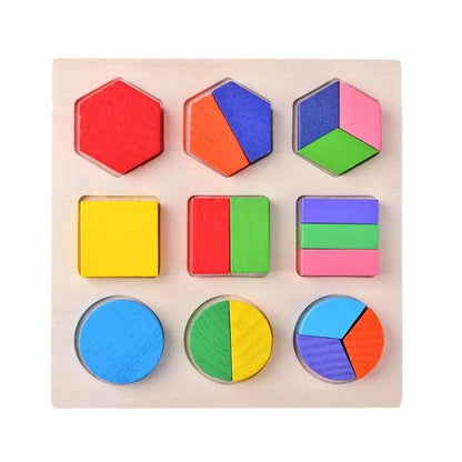 Wooden Geometric Shape Montessori Puzzle Preschool Math Board