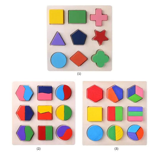 Wooden Geometric Shape Montessori Puzzle Preschool Math Board