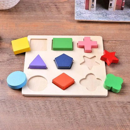 Wooden Geometric Shape Montessori Puzzle Preschool Math Board
