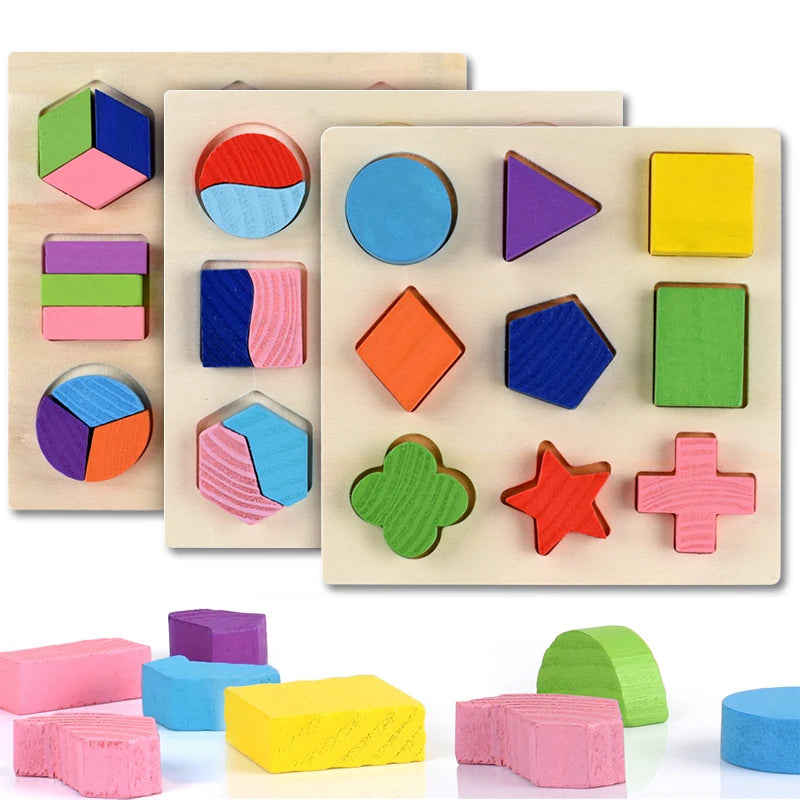 Wooden Geometric Shape Montessori Puzzle Preschool Math Board