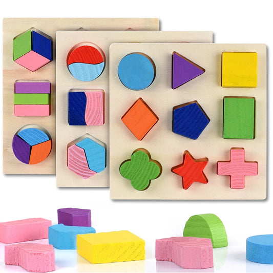 Wooden Geometric Shape Montessori Puzzle Preschool Math Board