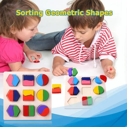 Wooden Geometric Shape Montessori Puzzle Preschool Math Board