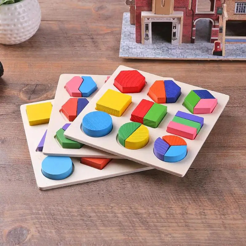 Wooden Geometric Shape Montessori Puzzle Preschool Math Board