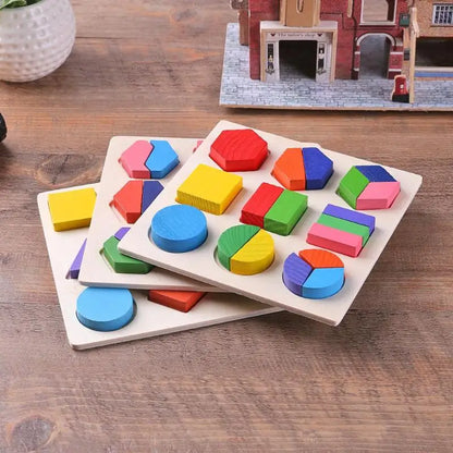 Wooden Geometric Shape Montessori Puzzle Preschool Math Board