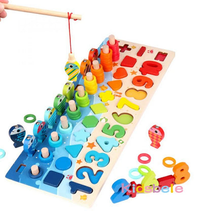 Wooden Montessori Math Fishing Board Shape Sorter Toy
