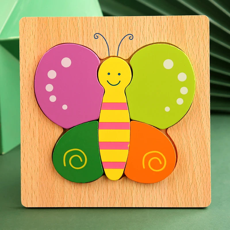 3D Wooden Animal Puzzle: Toddler Cartoon Jigsaw Early Learning Cognition Game