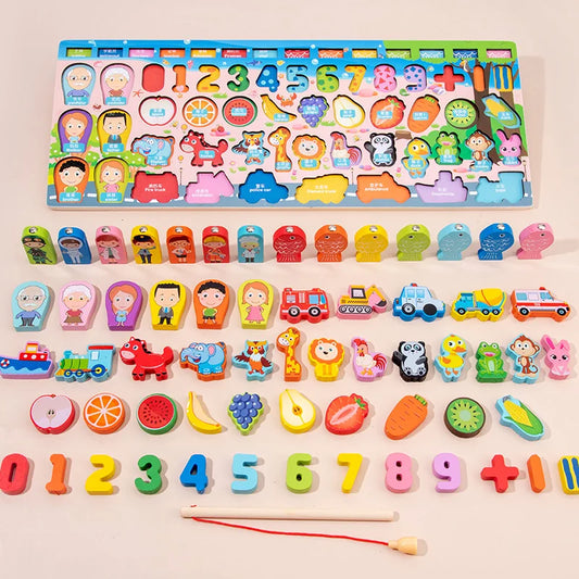 Wooden Montessori Math Fishing Board Digital Shape Sorter