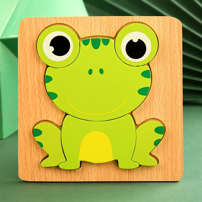 3D Wooden Animal Puzzle: Toddler Cartoon Jigsaw Early Learning Cognition Game