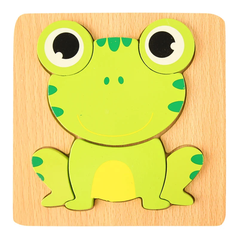 3D Wooden Animal Puzzle: Toddler Cartoon Jigsaw Early Learning Cognition Game
