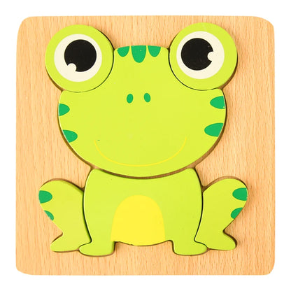 3D Wooden Animal Puzzle: Toddler Cartoon Jigsaw Early Learning Cognition Game