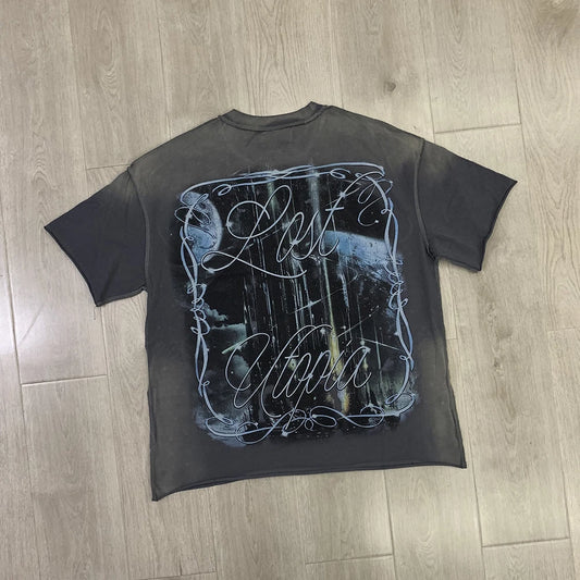 Vintage Washed Diamond Cropped Tee Streetwear Oversized T Shirt