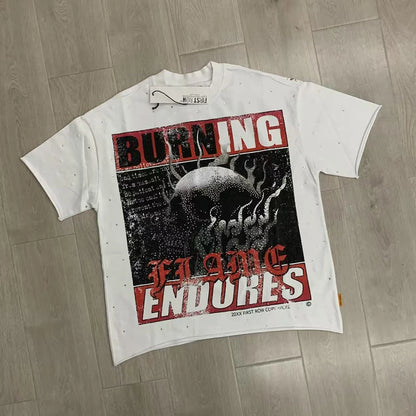 Vintage Washed Diamond Cropped Tee Streetwear Oversized T Shirt