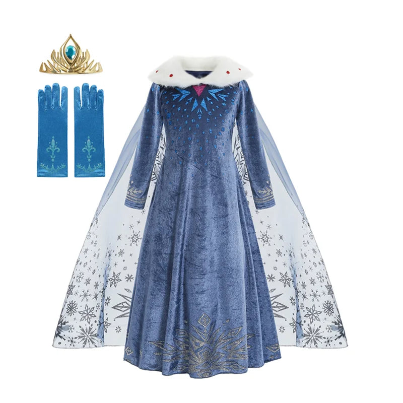 Snow Queen Princess Dress Girls Long Sleeve Winter Party Outfit