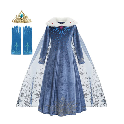 Snow Queen Princess Dress Girls Long Sleeve Winter Party Outfit