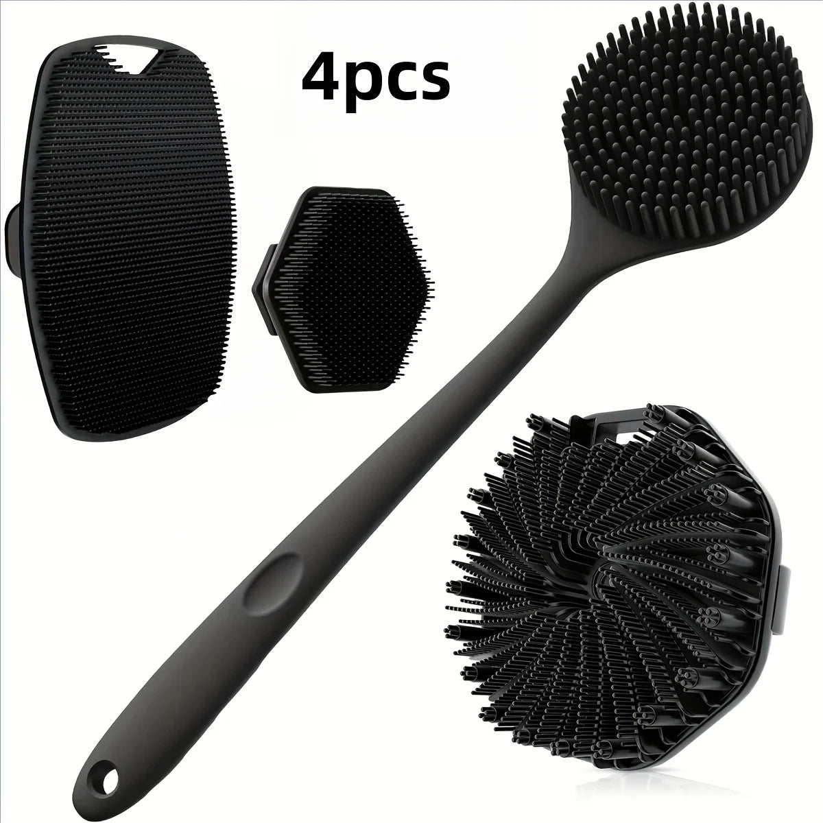 Soft Silicone Bath Brush Long Handle Shower Scrubber Set