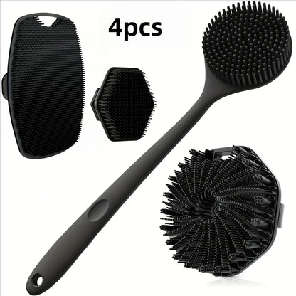 Soft Silicone Bath Brush Long Handle Shower Scrubber Set