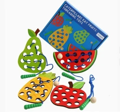 Wooden Lacing Toy Fruit Threading Activity Puzzle