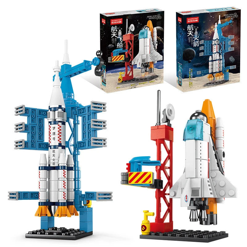 107 Piece DIY Building Blocks Space Rocket Craft Launch Center Base Puzzle Model Assembling Bricks Small Set Education Boys Toy
