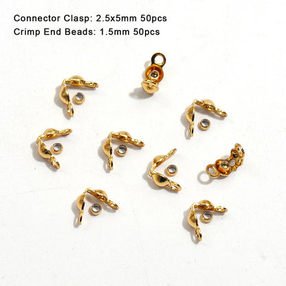 100pcs/lot Stainless Steel Gold Plated Connector Clasp Crimp End Beads For Bracelet Necklace Chains DIY Jewelry Making Supplies