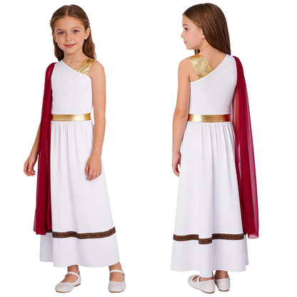Girls Halloween Carnival Ancient Greek Roman Athena Goddesses Princess Queen Costume Greece Beauty Toga Worship Choir Dress Robe