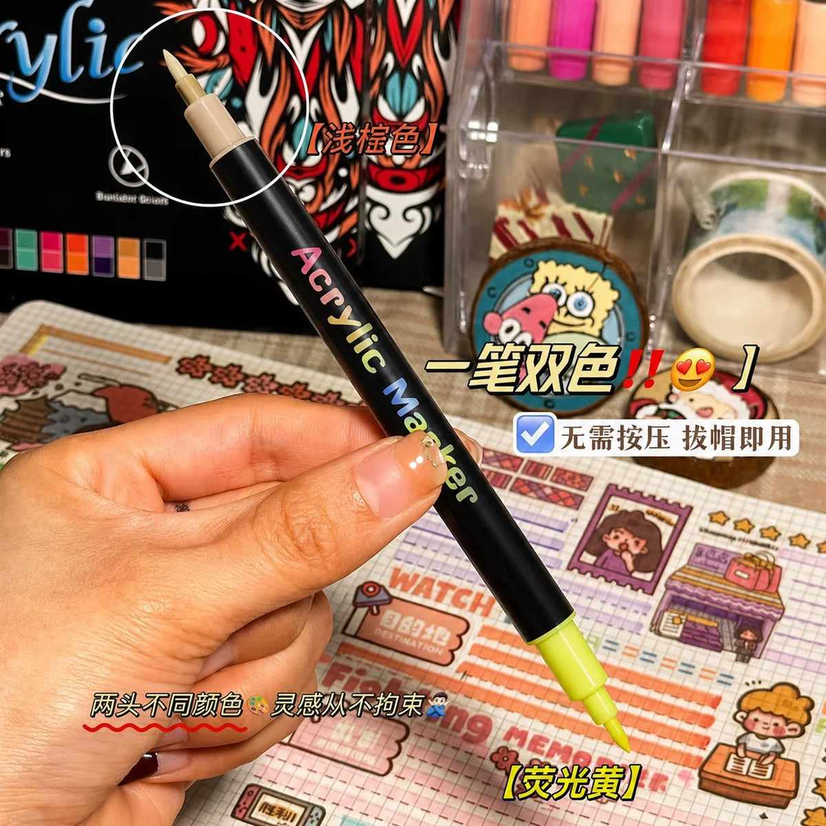 Dual Tip Acrylic Paint Markers Fine and Brush Tip Art Pens 24 Pack