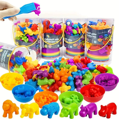 Rainbow Pom Pom Sorting Toy Set Fine Motor Game