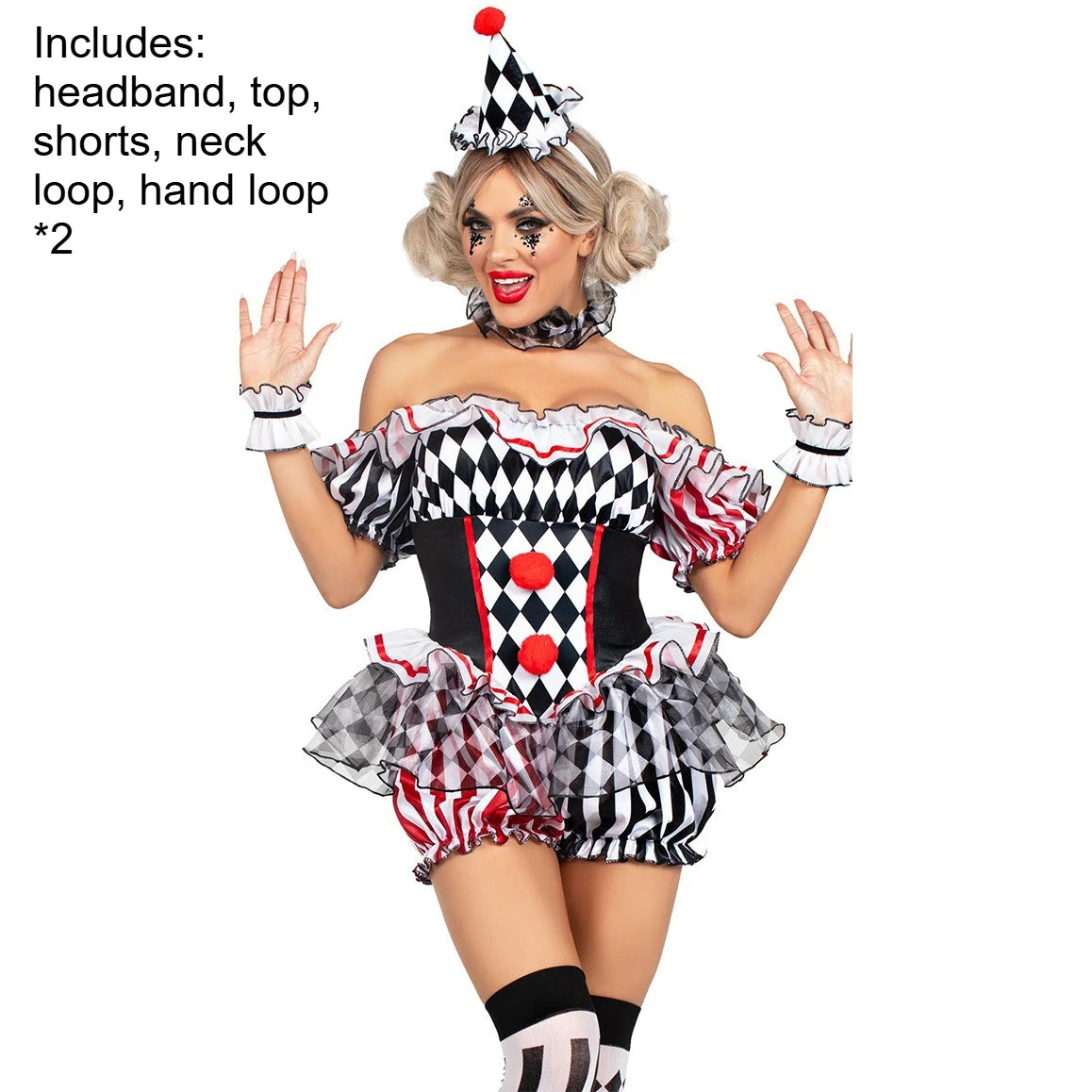 Women Clown Cosplay Costume Circus Performance Outfit Role Play Uniform Halloween Party Carnival Jester Dress Theater Stage Suit