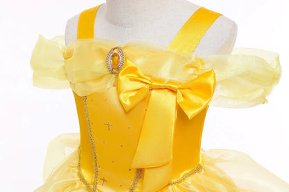 Yellow Princess Halloween Cosplay Dress Kids Carnival Gown