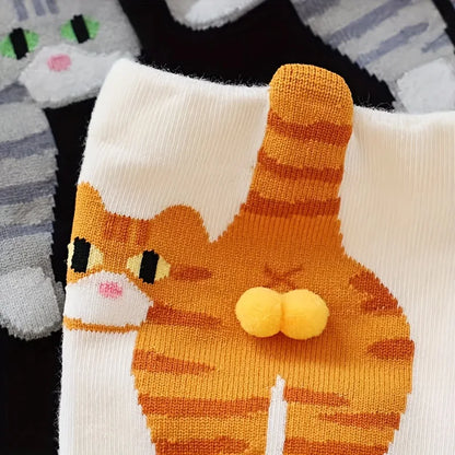 3D Cute Cat Print Floor Socks Women Mid Tube Sleep