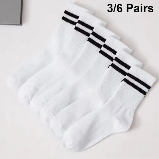 Women Mid Tube Socks Solid Colour Sweat Absorbent Crew