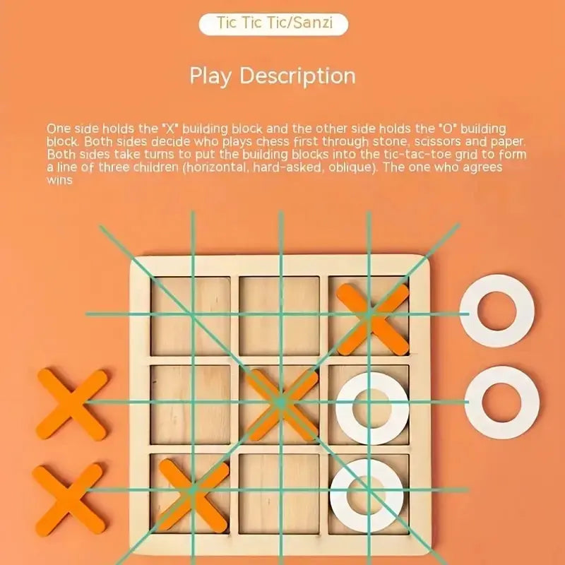 Wooden Tic Tac Toe Game Mini Educational Chess Toy