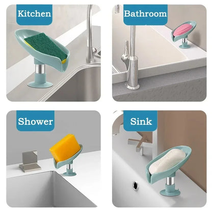 Drain Soap Holder Leaf Shape Suction Cup Soap Tray Box