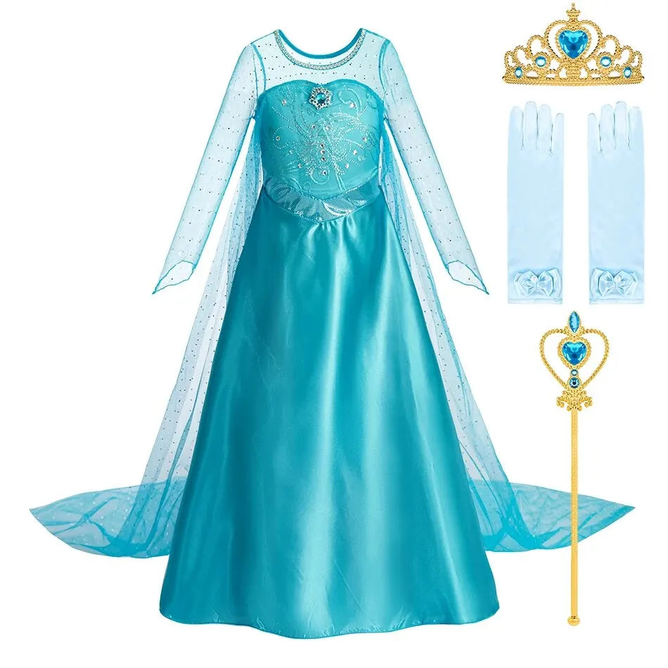 Snow Queen Halloween Princess Dress Long Cloak Costume
