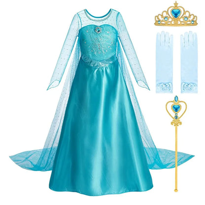 Snow Queen Halloween Princess Dress Long Cloak Costume