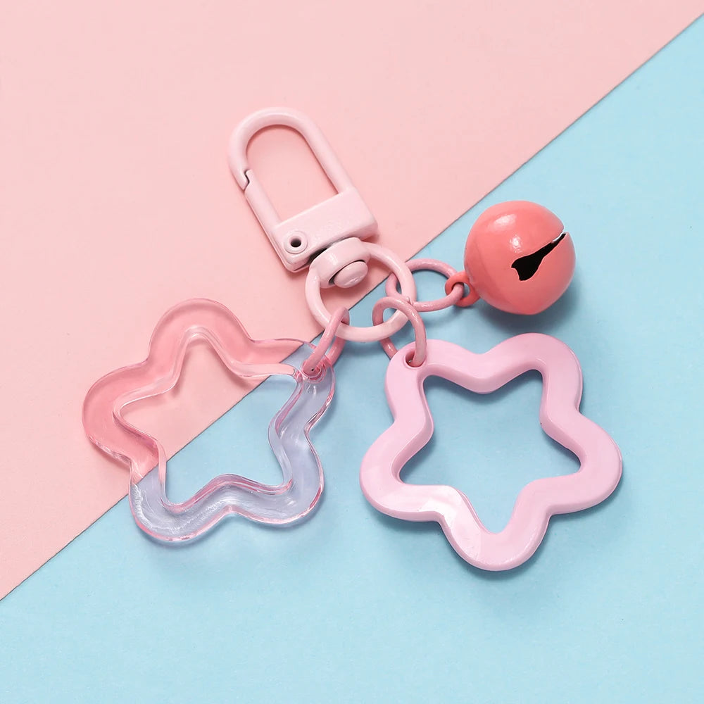 1pcs Hollow Star Charm Pendant with Small Bell Colorful Acrylic Beads Keychain Accessories Bag Lanyard Keyring Jewelry Making