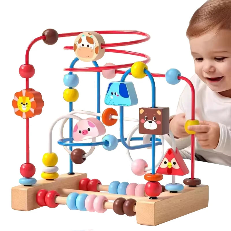 Wooden Bead Maze Roller Coaster Toddler Abacus Toy
