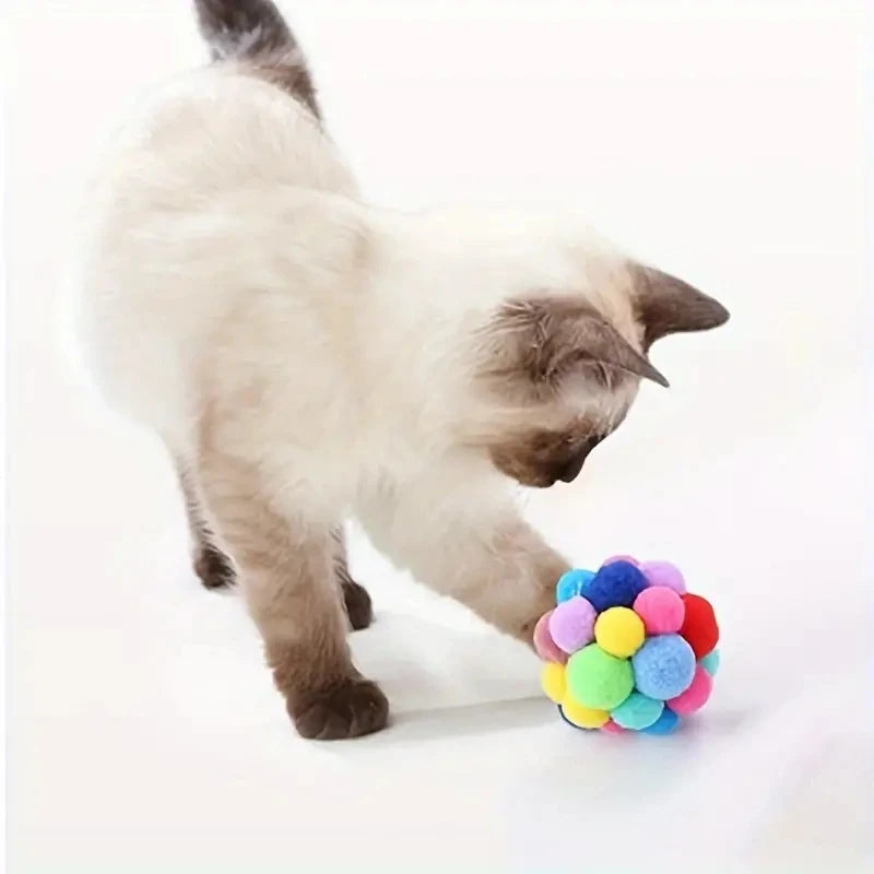 Plush Cat Ball Toy Set Elastic Bell Woolen Balls