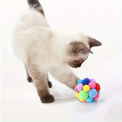 Plush Cat Ball Toy Set Elastic Bell Woolen Balls